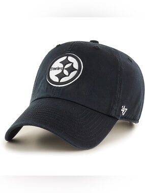 47 Brand Pittsburgh Steelers Clean Up Adjustable Strap Hat NFL OSFM Black White